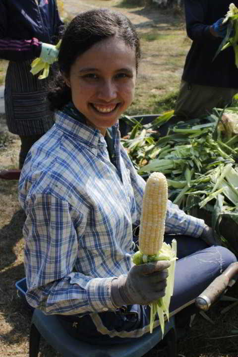Heather with corn at Uminami