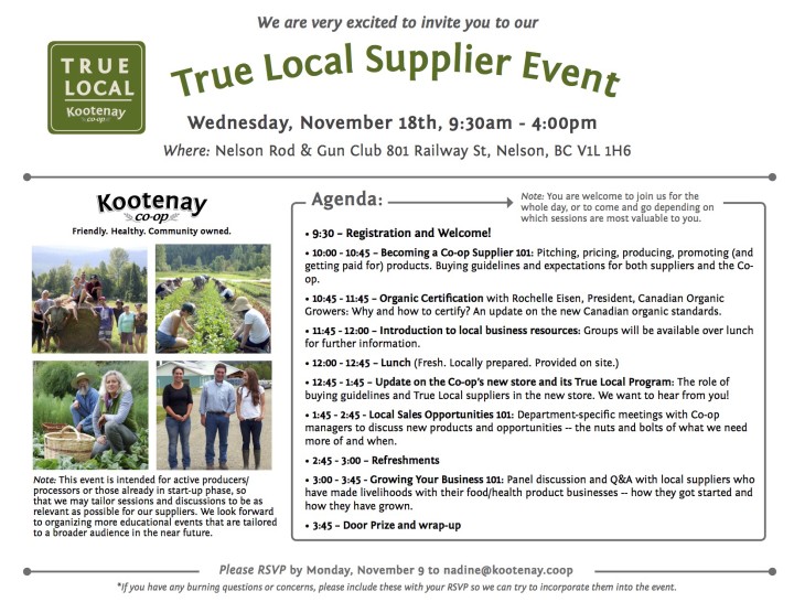 Kootenay Coop True Local Supplier Seminar Agenda