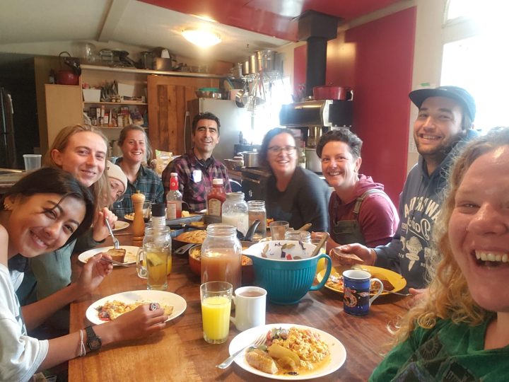 people sharing food around